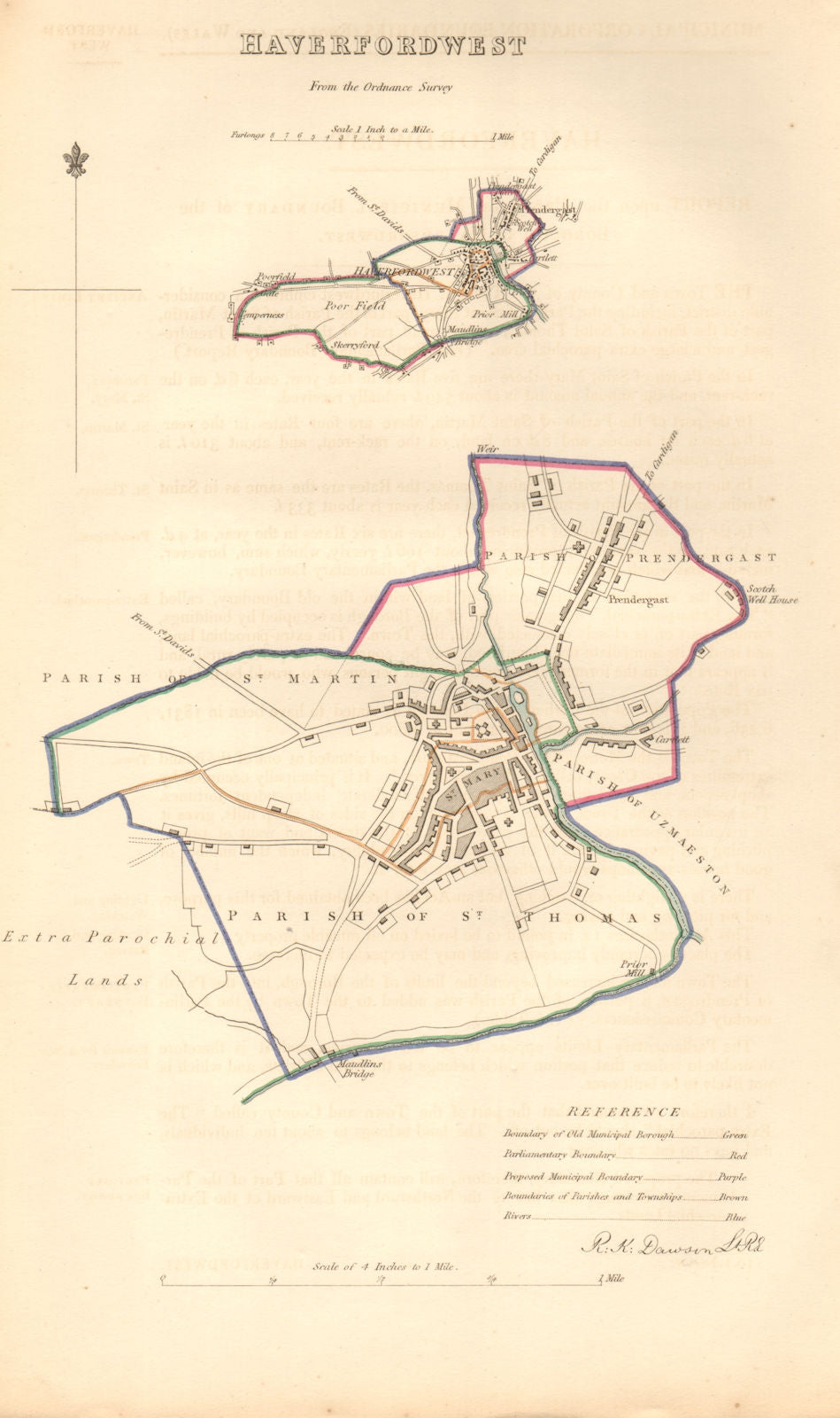 HAVERFORDWEST borough/town plan. BOUNDARY COMMISSION. Wales. DAWSON 1837 map